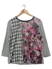 Vorschaubild 1 von Damen Bluse Gr. 40/M Grau Floral Elegant 3/4-Arm Viskose
