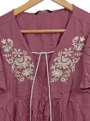 Vorschaubild 2 von Sommerkleid Damen Gr. 42 Rosa Bohemian bestickt Midikleid