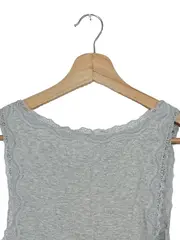 Vorschaubild 3 von Damen Top Gr. M grau meliert Spitze Rippstrick Baumwolle