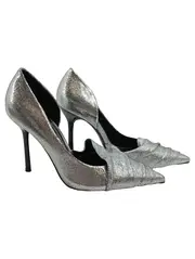 Vorschaubild 1 von Damen Pumps Silber Metallic Falten D'Orsay High Heel Gr. 39