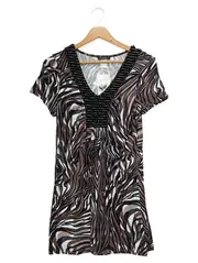 Vorschaubild 1 von Damen Freizeitkleid Gr. 36/S Braun Zebra Bohemian Viskose Minikleid