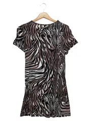 Vorschaubild 2 von Damen Freizeitkleid Gr. 36/S Braun Zebra Bohemian Viskose Minikleid