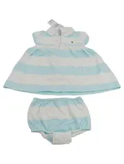 Vorschaubild 1 von Baby Set Kleid Höschen Blau Weiß Gestreift Gr. 74 9M Baumwolle
