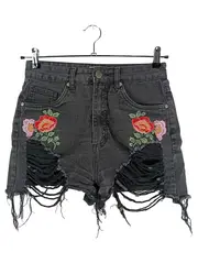 Vorschaubild 1 von Damen Jeans Shorts Gr. 38 Schwarz mit Stickerei & Fransen