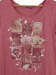 Vorschaubild 2 von Damen T-Shirt Gr. L Rosa Grafik Print Pailletten