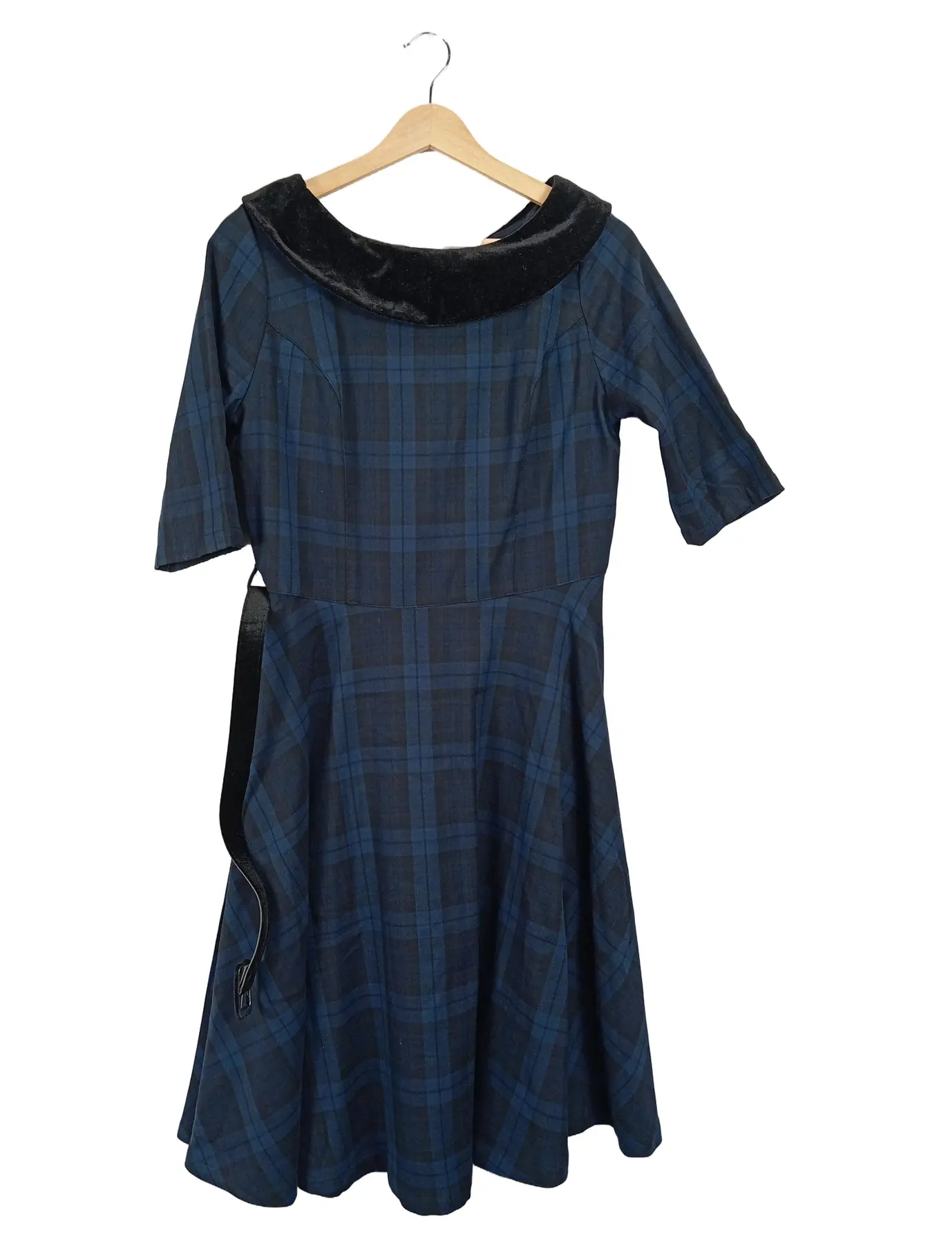 HELL BUNNY Vintage Kleid Kariert Festlich Blau Gr. 38 M Midikleid 3/4 Arm