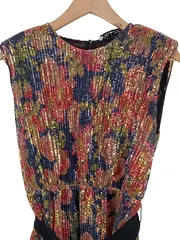Vorschaubild 2 von Damen Pailletten Kleid XS Blumenmuster Gürtel Festlich Glamourös