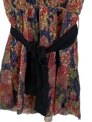 Vorschaubild 3 von Damen Pailletten Kleid XS Blumenmuster Gürtel Festlich Glamourös
