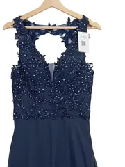 Vorschaubild 2 von Abendkleid Damen Elegant Blau Pailletten Stickerei Maxikleid Gr. 36 S