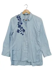Vorschaubild 1 von Woman Hemdbluse Damen Gr. L Hellblau Blumenstickerei Langarm