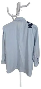 Vorschaubild 2 von Woman Hemdbluse Damen Gr. L Hellblau Blumenstickerei Langarm
