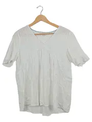 Vorschaubild 1 von Damen Bluse Gr. 38 Weiß Casual Strukturmuster Kurzarm