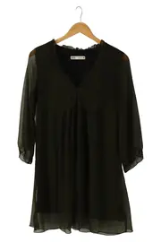 Vorschaubild 1 von Damen Freizeitkleid Tunikakleid Grün Gr. 38/M Punkte Rüschen Bohème