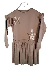 Vorschaubild 1 von Mädchen Kleid Gr. 152 Pailletten Sterne Rüschen Beige Festlich