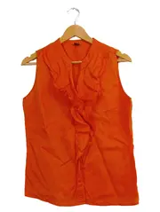 Vorschaubild 1 von Damen Bluse Leinen Orange Rüschen Ärmellos Gr. 40 Feminin Sommer