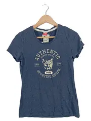 Vorschaubild 1 von Damen T-Shirt Blau Logo Print Kurzarm Gr. 38 Sportlich