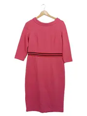 Vorschaubild 1 von Damen Freizeitkleid Rosa Retro Gr. 40 3/4-Arm Streifendetail Midikleid