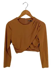 Vorschaubild 1 von Damen Elegant Langarm Top gerafft Braun Gr. M 38 Polyester
