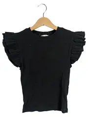Vorschaubild 1 von Damen T-Shirt Schwarz Rippstrick Rüschen Gr. 36/S Baumwolle