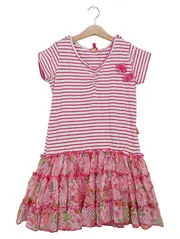 Vorschaubild 1 von Freizeitkleid Gr. 146 Pink Gestreift Blumen Rüschen Sommerkleid