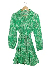 Vorschaubild 1 von Damen Blusenkleid Gr. E Grün Weiß Floral Minikleid Feminin Baumwolle