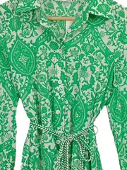 Vorschaubild 2 von Damen Blusenkleid Gr. E Grün Weiß Floral Minikleid Feminin Baumwolle