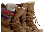 Vorschaubild 3 von Damen Leder Stiefel Gr. 40 Braun Ethno Fellbesatz Winter Schnür