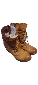 Vorschaubild 5 von Damen Leder Stiefel Gr. 40 Braun Ethno Fellbesatz Winter Schnür