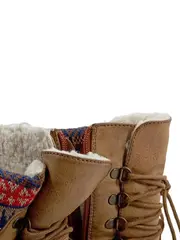 Vorschaubild 2 von Damen Leder Stiefel Gr. 40 Braun Ethno Fellbesatz Winter Schnür