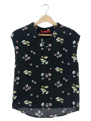 Vorschaubild 1 von Damen Bluse Gr. 34 XS Schwarz Blumenmuster Viskose Ärmellos