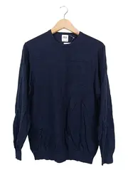 Vorschaubild 1 von Pullover Herren Basic Blau Langarm Rippstrick Baumwolle Gr. M