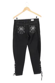 Vorschaubild 2 von Damen Stoffhose Schwarz Baumwolle Gr. M Elegant Casual Lacing