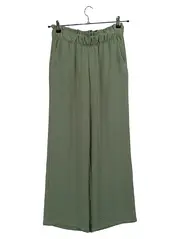 Vorschaubild 1 von Damen Stoffhose Weites Bein Grün Gr. 32 Elastischer Bund