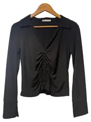 Vorschaubild 1 von Damen Bluse Gr. S Schwarz Elegant Langarm mit Raffungen