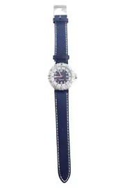 Vorschaubild 1 von Damen Armbanduhr Blau Silber Leder Edelstahl Ø 35mm Casual Uhr