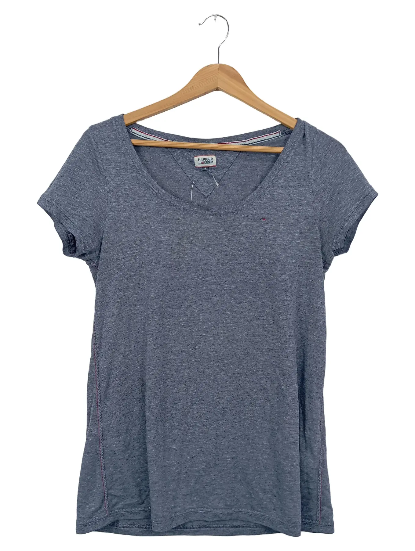 TOMMY HILFIGER Damen T-Shirt Gr. 36/S Grau Casual V-Ausschnitt