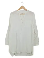 Vorschaubild 1 von Damen Tunika Bluse Gr. 40 Weiß Leinen Baumwolle V-Ausschnitt