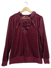 Vorschaubild 1 von Damen Samt Kapuzenpullover Schnürung Rot Gr. 38/M