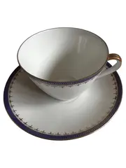 Vorschaubild 1 von Tasse Untertasse Porzellan Klassisch Weiß Blau Goldrand Set