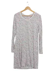 Vorschaubild 1 von Nachthemd Damen Gr. 42/XL Weiß Blumenmuster Langarm Viskose