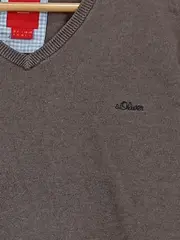 Vorschaubild 2 von Herren Pullover V-Ausschnitt Braun Meliert Baumwolle Gr. L