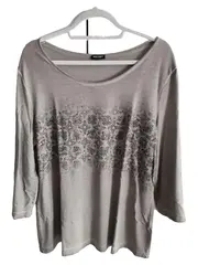 Vorschaubild 1 von Langarmshirt Damen Gr. 44 Beige Casual Pailletten Ornament Muster