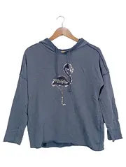 Vorschaubild 1 von Damen Kapuzenpullover Hoodie S na M Blau Flamingo Pailletten Casual