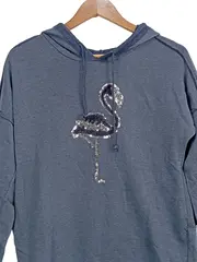 Vorschaubild 3 von Damen Kapuzenpullover Hoodie S na M Blau Flamingo Pailletten Casual