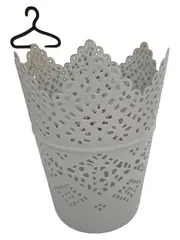 Vorschaubild 1 von Übertopf Weiß Metall Lochmuster Charmant Blumentopf Pflanztopf 12cm