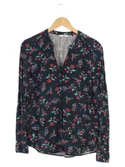 Vorschaubild 1 von Damen Bluse XS/32 Blau Blumenmuster Klassisch Casual Langarm Viskose