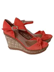 Vorschaubild 1 von Plateausandalen Damen Gr. 39 Rot Elegant Keilabsatz Schleife