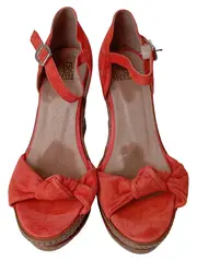 Vorschaubild 2 von Plateausandalen Damen Gr. 39 Rot Elegant Keilabsatz Schleife