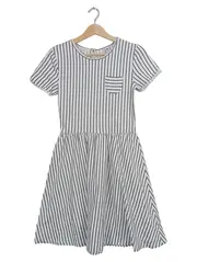 Vorschaubild 1 von VIGGA Mädchen Kleid Gr. 146-152 Weiß Blau Gestreift Baumwolle Sommer Casual