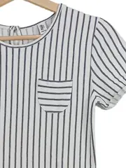 Vorschaubild 2 von VIGGA Mädchen Kleid Gr. 146-152 Weiß Blau Gestreift Baumwolle Sommer Casual